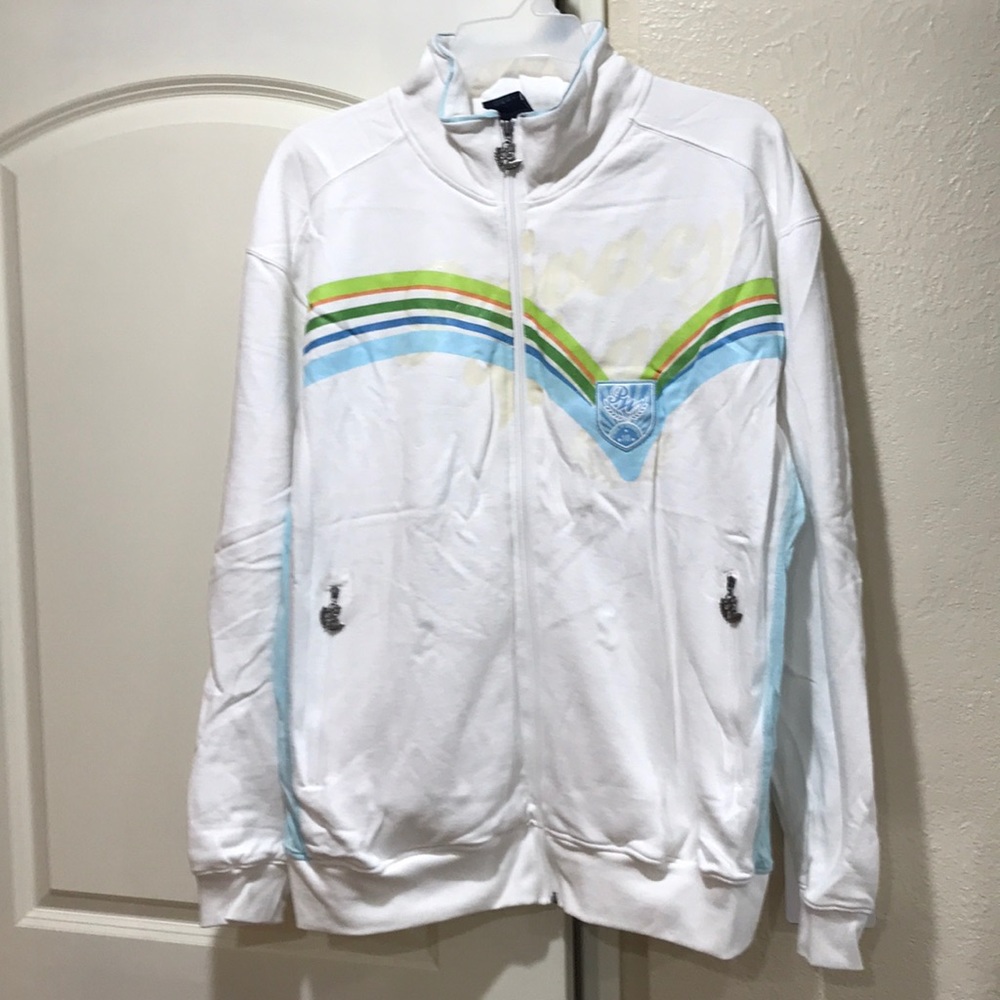 NWOT - Men’s White Graphic Zip Down Jacket